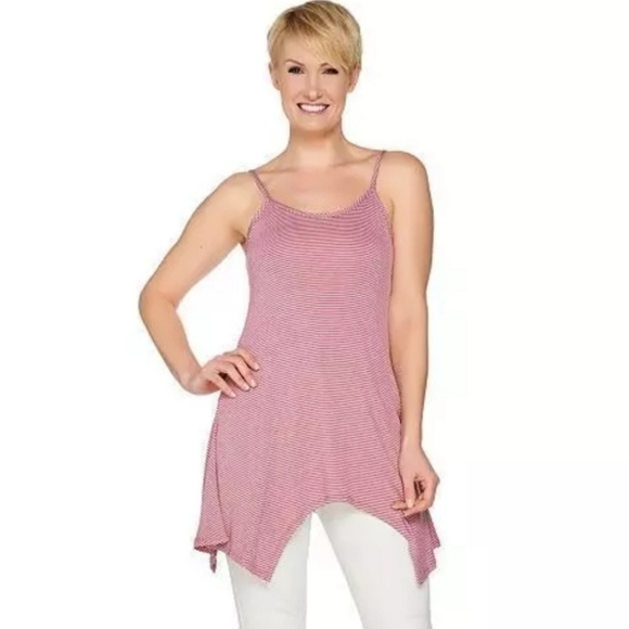 LOGO Layers Lori Goldstein Size L Cadet Pink Striped Camisole w/ Asymmetric Hem - Picture 1 of 8